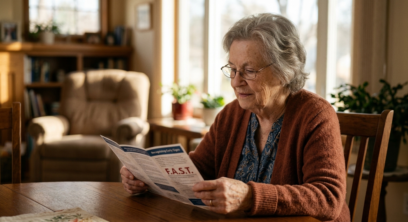 Senior being examined by doctor for stroke symptoms in bright clinical setting